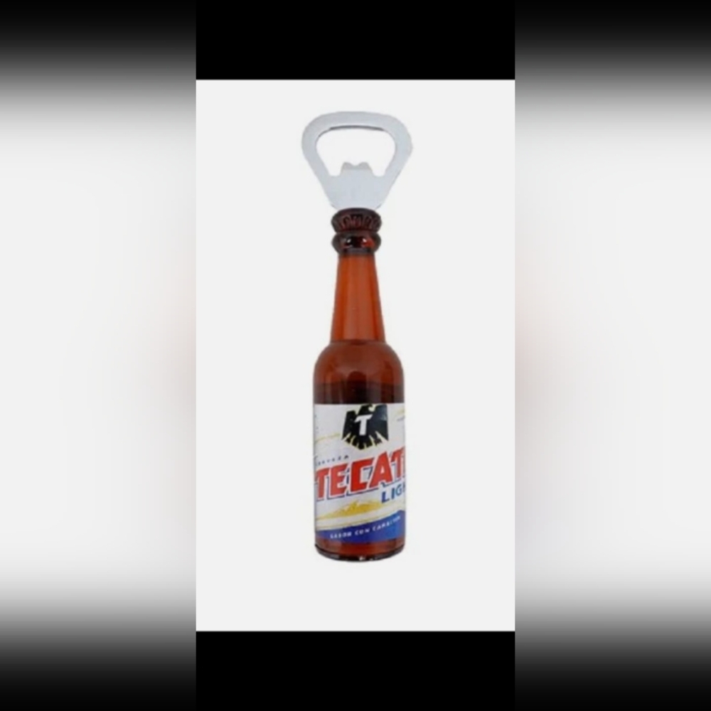 The Tecate Light beer bottle opener with a dark brown bottle design is a unique